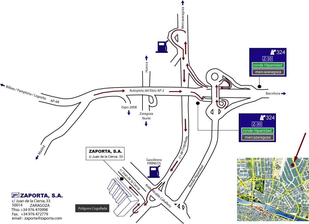 Acceso a ZAPORTA desde dirección Madrid, Bilbao o Valencia